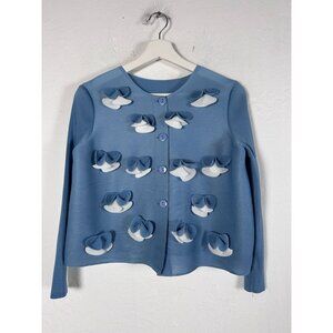 Womens Pleats Textured Button Front Cardigan Sweater 3D Floral Accents Japan